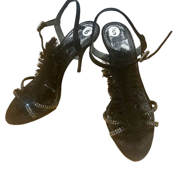 Givenchy Suede Leather Lace Stiletto Sandals Pump with Rhinestones - Picture 2 of 10